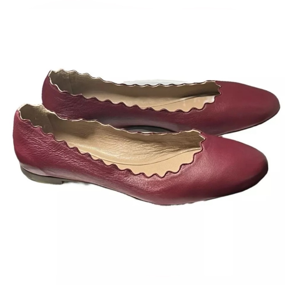 Chloe Lauren Ballerina Scalloped Flats in 35.5 Color Bordeaux